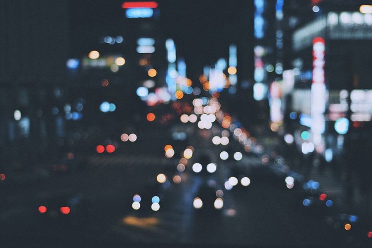 Defocused lights in city at night