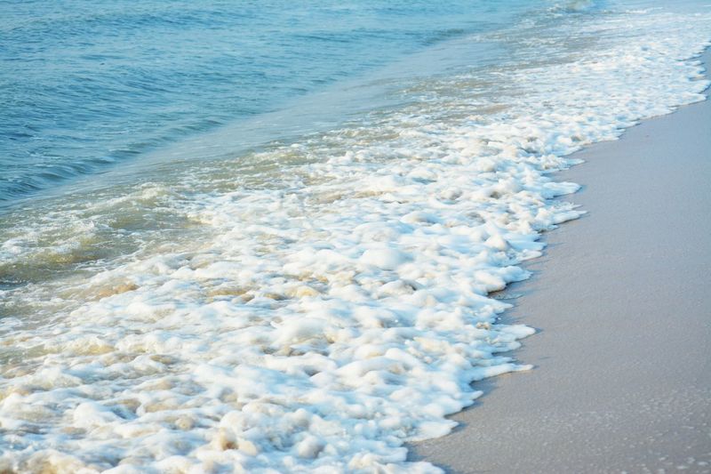 High angle view of waves rushing towards shore