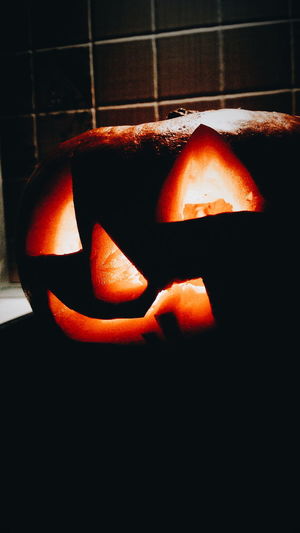 Close-up view of illuminated pumpkin