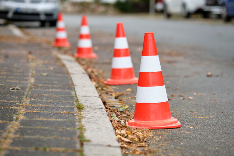 Traffic cones on road