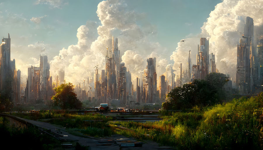 Panoramic view of city against sky
