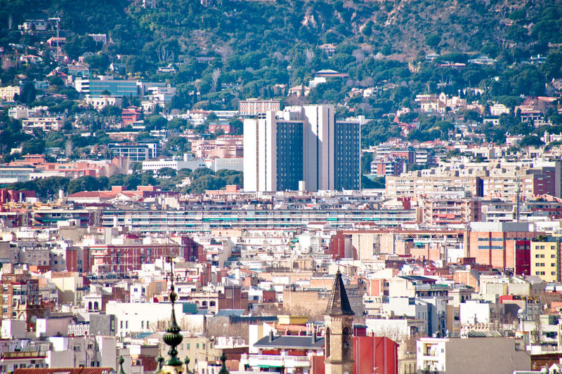 High angle view of buildings in city, barcelona 