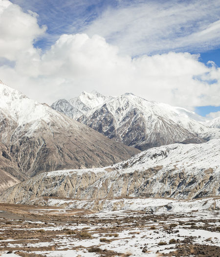 Scenic view of snowcapped mountains against sky