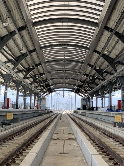 Empty railroad station platform