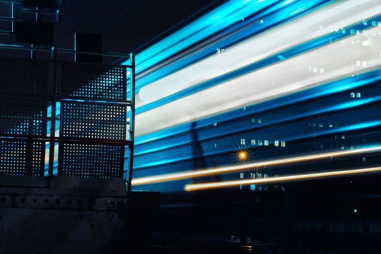 Blurred motion of train at night