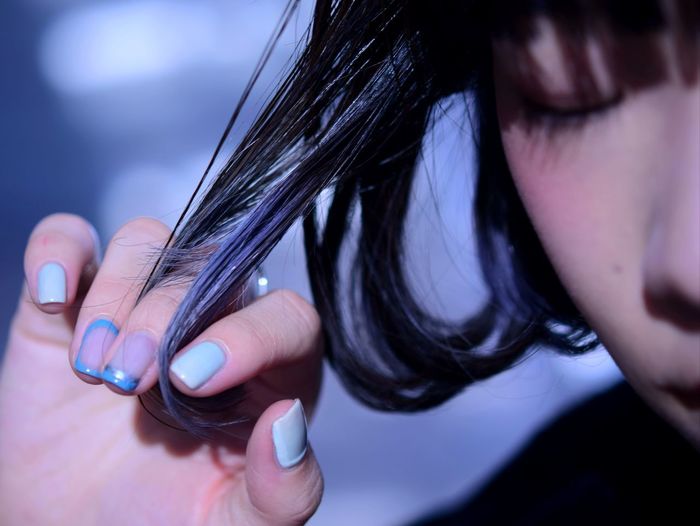 Close-up of woman with hands　japanese girl 