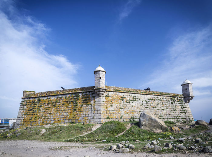 Low angle view of old building against cloudy sky