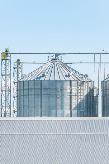 Grain elevator for storing wheat grain on a blue sky background