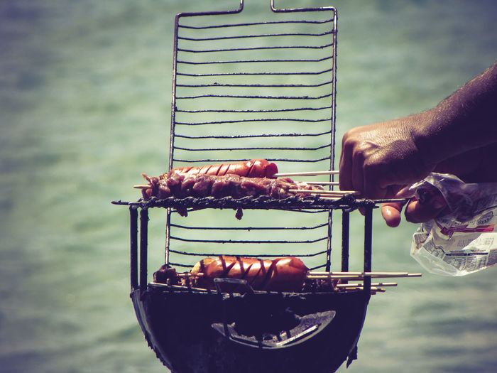 Close-up of barbecuing food