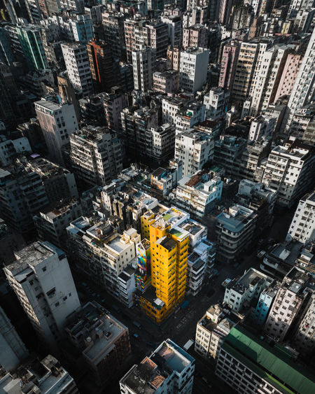 High angle view of buildings in city