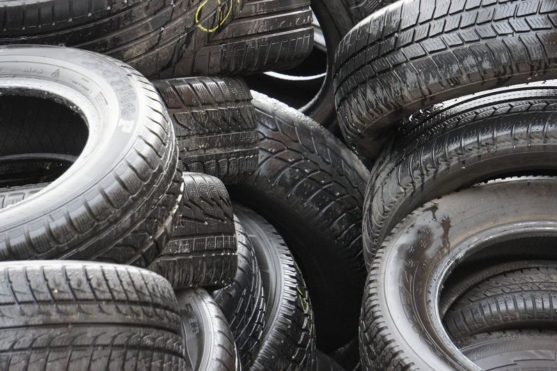Close-up of stacked tires