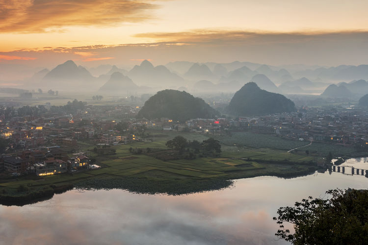 Sunrise over puzhehei in yunnan - china