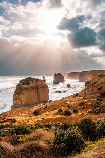 Beautiful sunlight over the famous 12 apostles rocks in victoria, australia