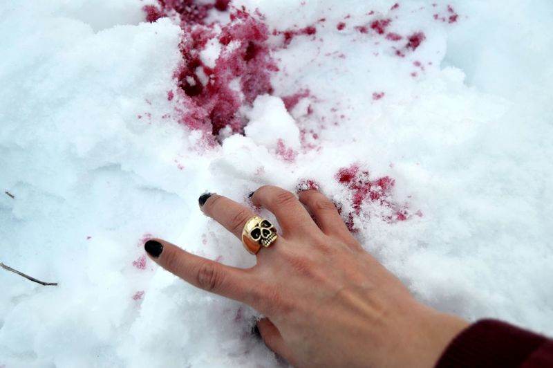 Close-up of hand holding snow
