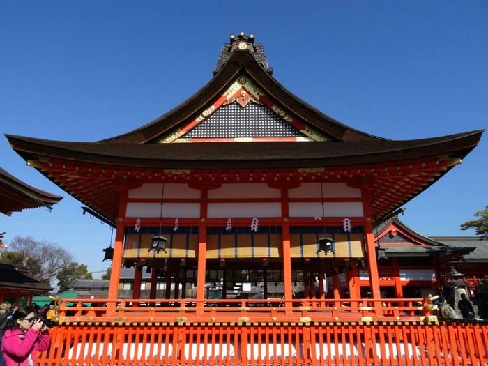 Low angle view of temple at fushimi inari taisha