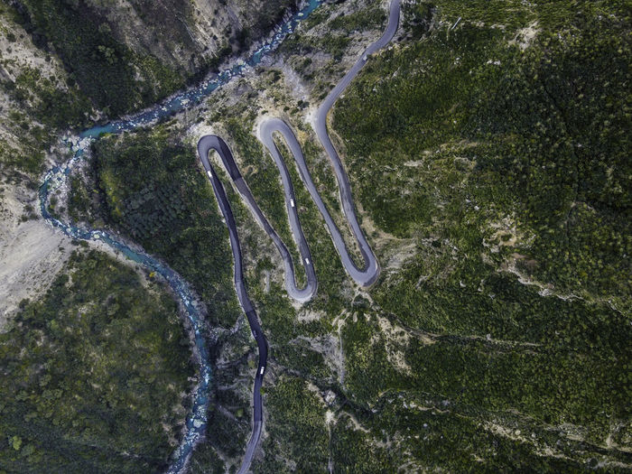High angle view of road by river