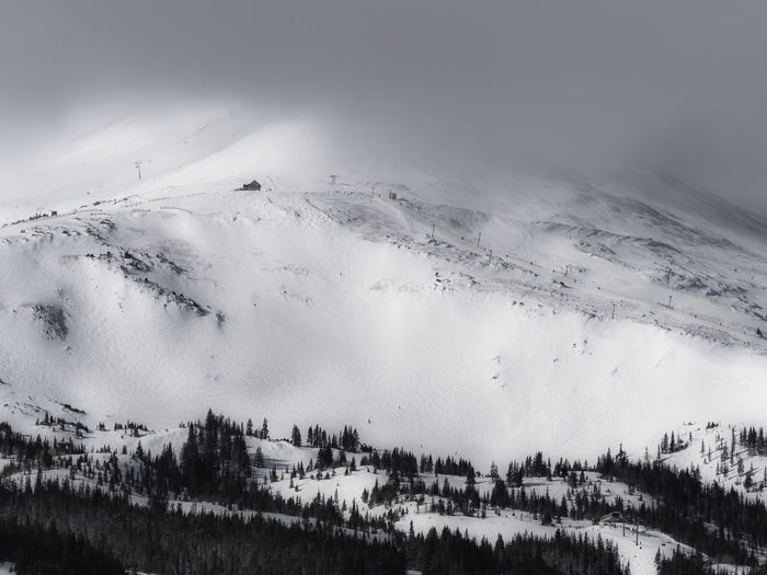 Panoramic shot of snow covered landscape against sky