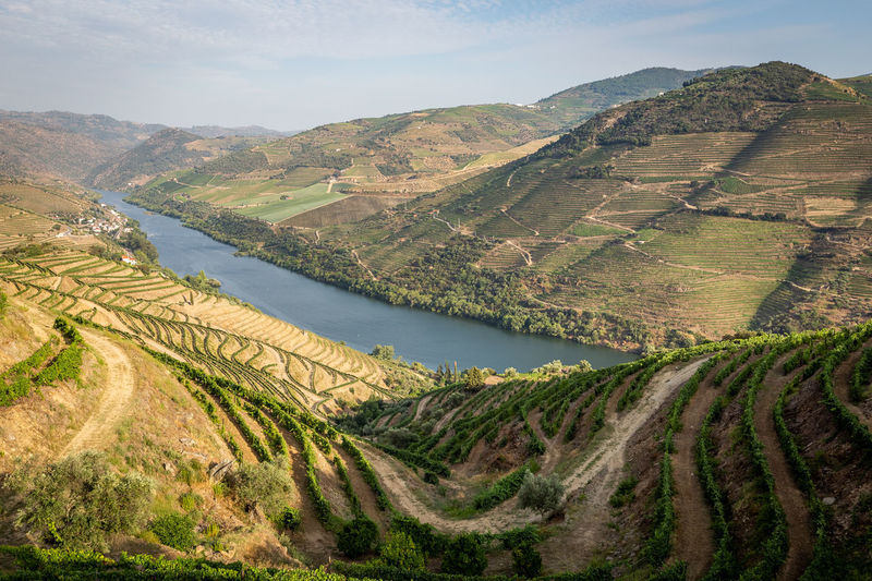 High angle view of land against sky