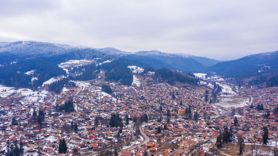 Aerial view of historical town of koprivshtitsa
