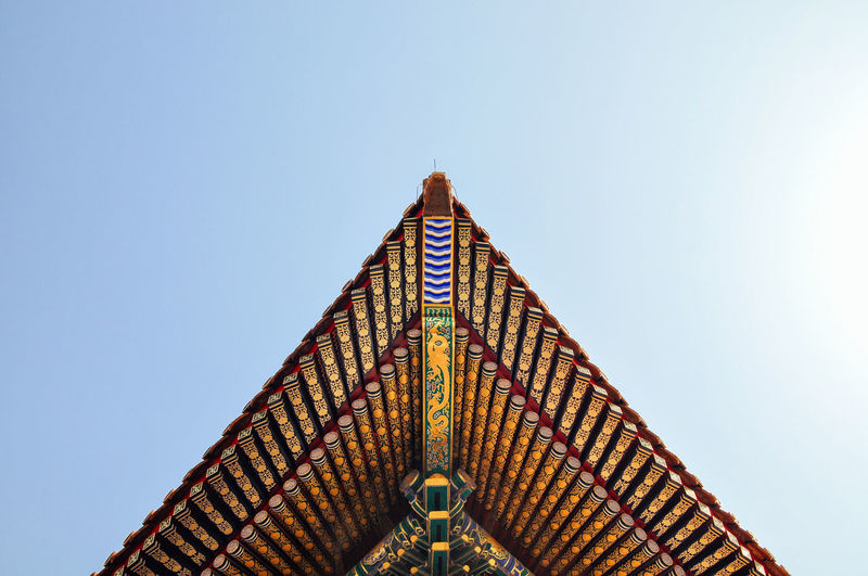 Low angle view of pagoda against clear sky