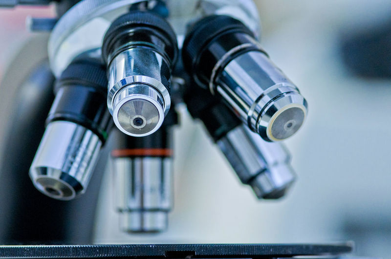 Close-up of microscope in laboratory