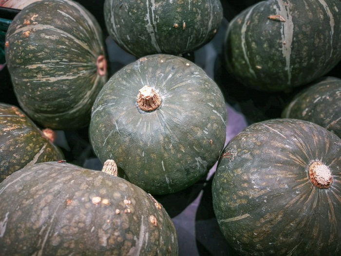 High angle view of pumpkin fruits in market
