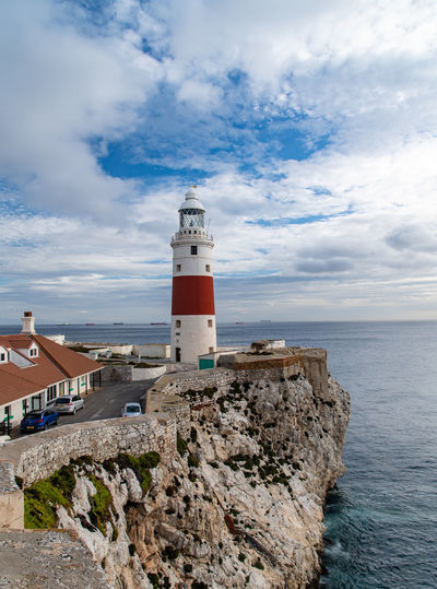 Europa point lighthouse by sea against sky
