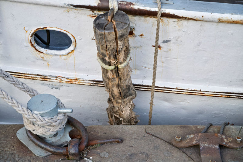 View of rusty tied up of boat
