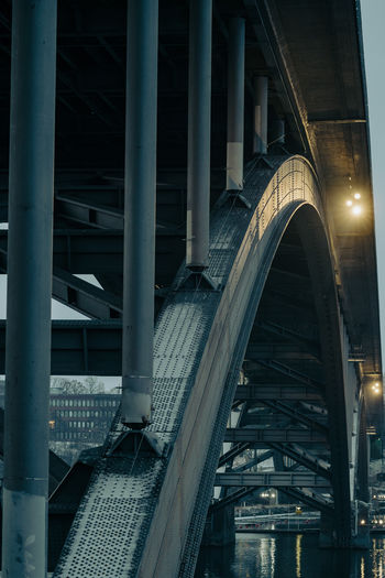 Full frame view of metal beams of an arched bridge - västerbron in stockholm, sweden