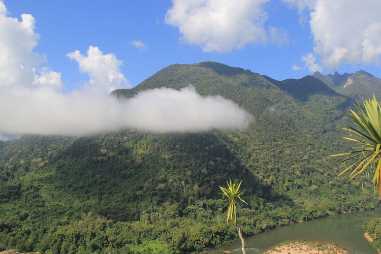 Scenic view of volcanic mountain against sky