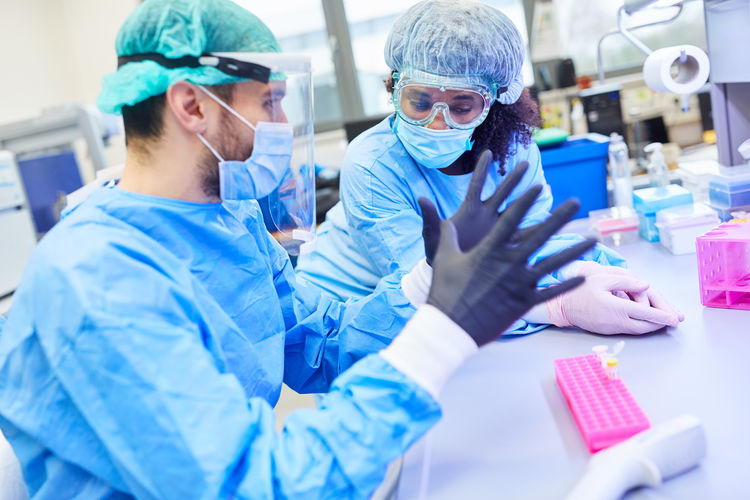 Scientists working in laboratory