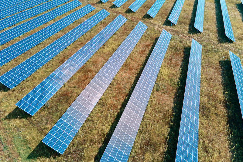Solar panels farm in the field