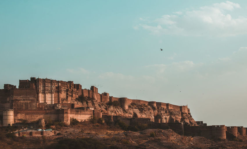 Low angle view of fort against sky