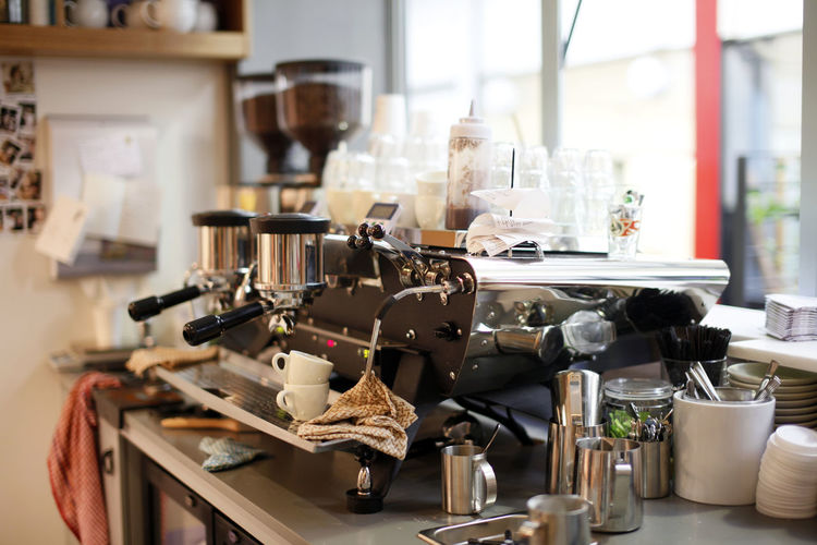 There are coffee making tools on the table in a coffee shop in melbourne, australia