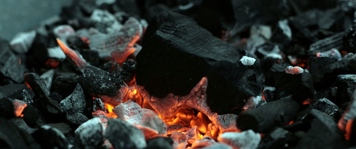 Close-up of burning coal