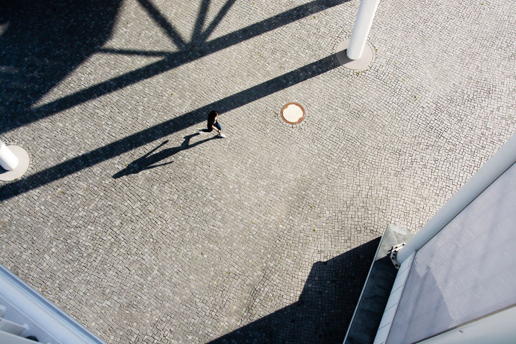 High angle view of street on sunny day