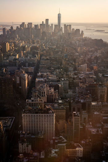 Aerial panorama of new york seen from the top of the empire state building with a vintage look, nyc
