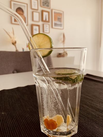 Close-up of drink in glass on table