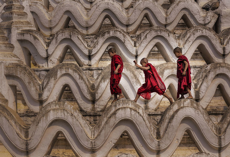 Monks walking on temple