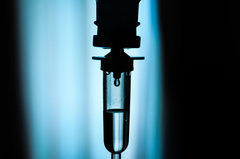 Close-up of iv drip in hospital