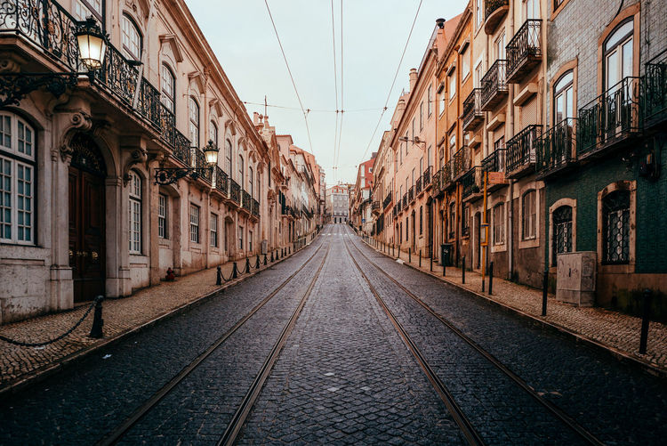 Empty alley amidst buildings in city