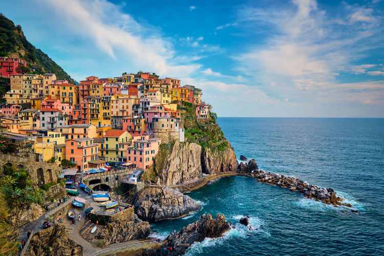 Manarola village on sunset, cinque terre, liguria, italy