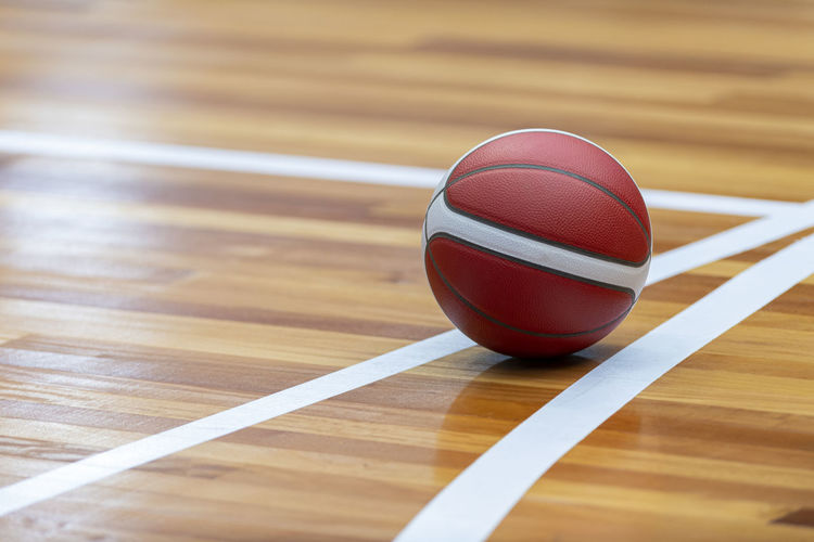 High angle view of basketball on court