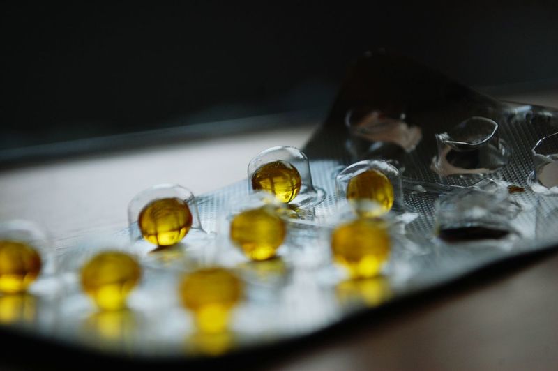 Medicine blister pack on table