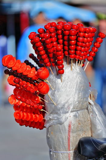 Close-up of red berries in market