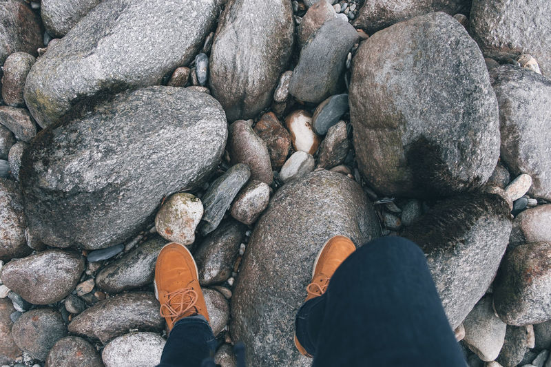 Low section of person standing on rock