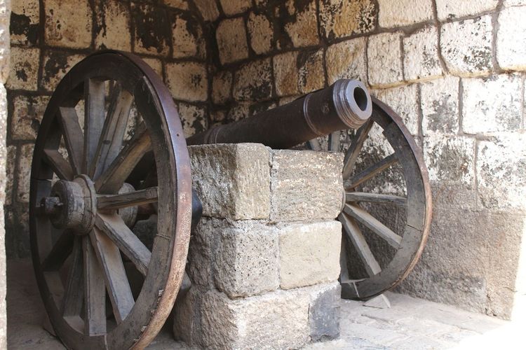 Old canon placed inside daulatabad fort 