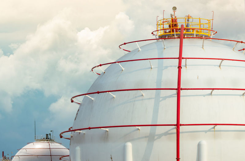 Industrial gas storage tank. lng or liquefied natural gas storage tank. spherical gas reservoirs.