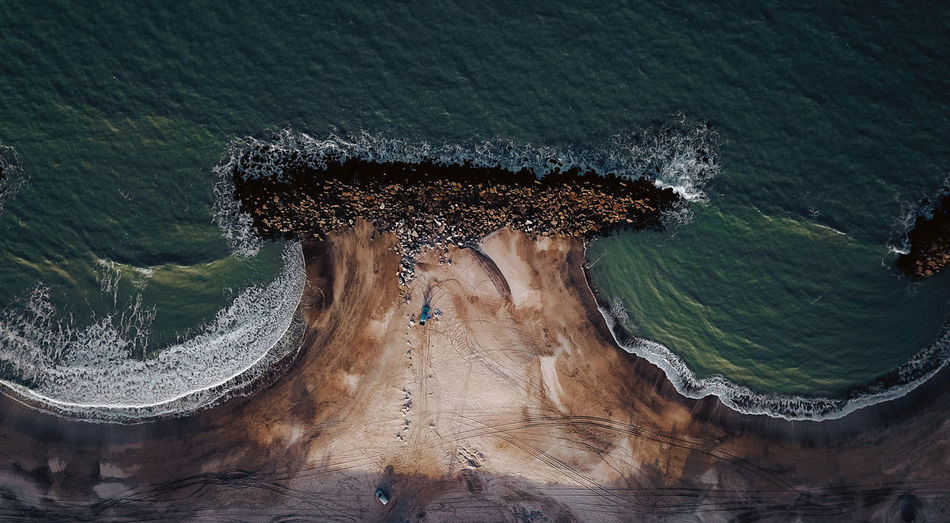 High angle view of rock in water