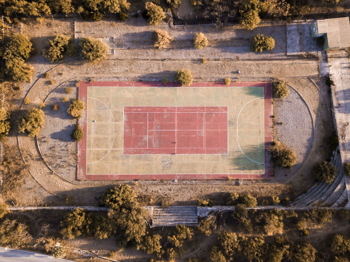 High angle view of empty playing field at public park